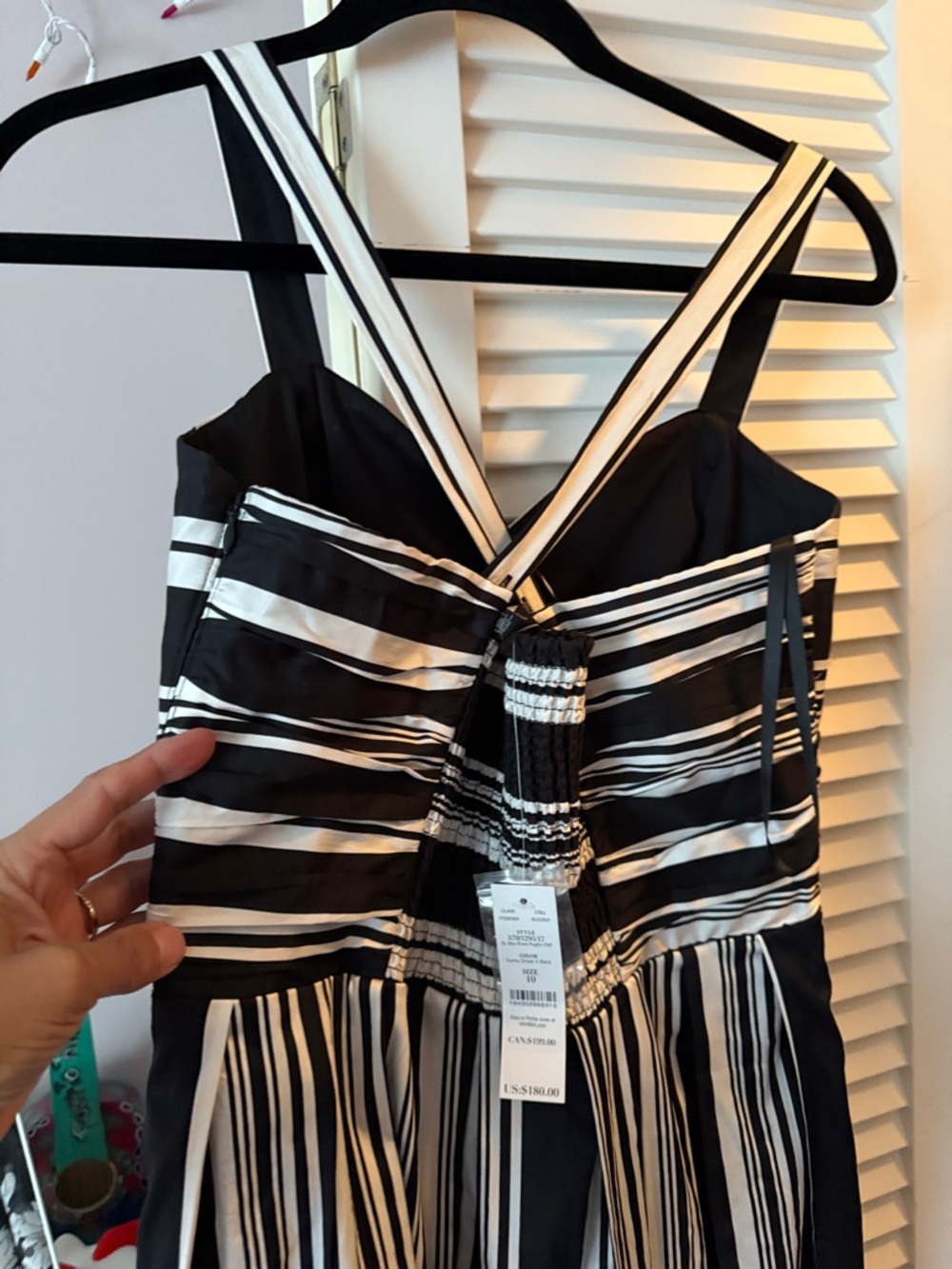 White House Black Market Black and White Striped & Floral Midi Dress - Picture 2 of 3
